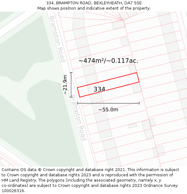 334, BRAMPTON ROAD, BEXLEYHEATH, DA7 5SE: Plot and title map