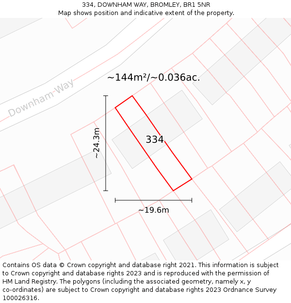 334, DOWNHAM WAY, BROMLEY, BR1 5NR: Plot and title map