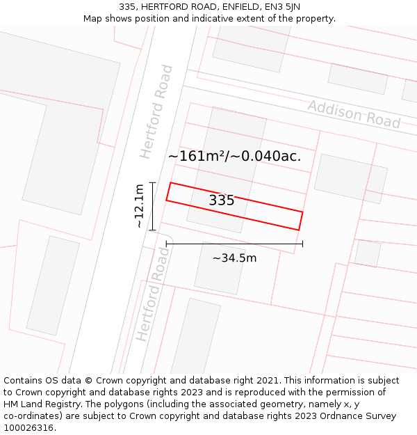 335, HERTFORD ROAD, ENFIELD, EN3 5JN: Plot and title map