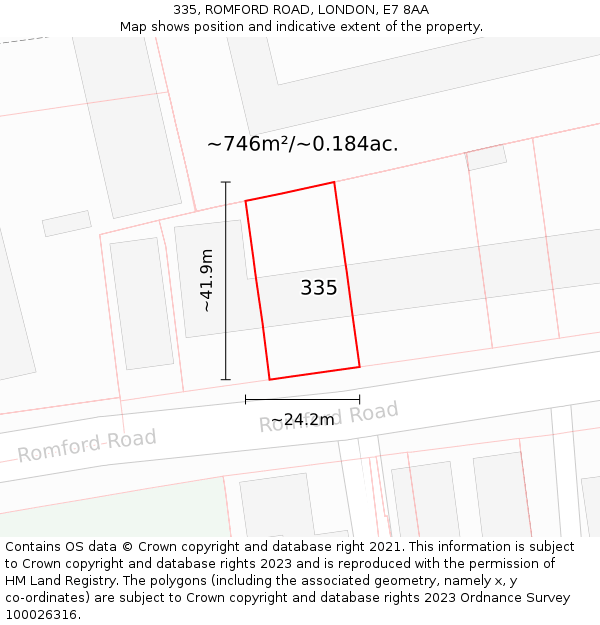 335, ROMFORD ROAD, LONDON, E7 8AA: Plot and title map