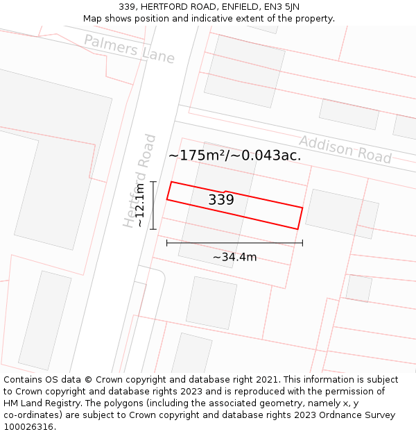 339, HERTFORD ROAD, ENFIELD, EN3 5JN: Plot and title map