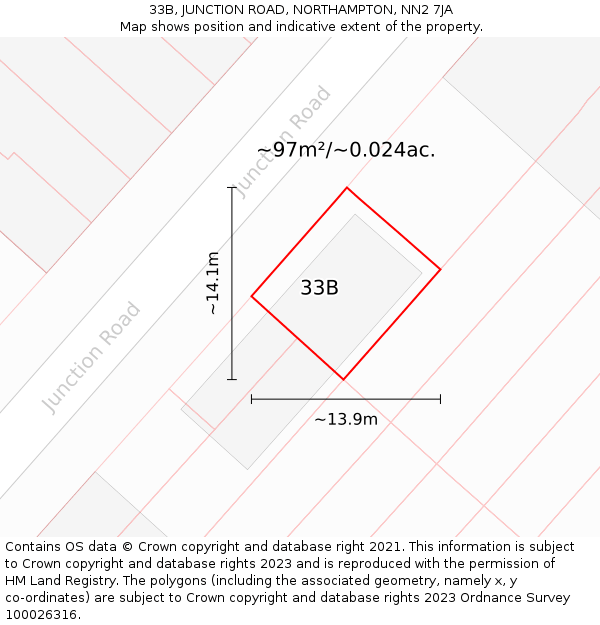 33B, JUNCTION ROAD, NORTHAMPTON, NN2 7JA: Plot and title map