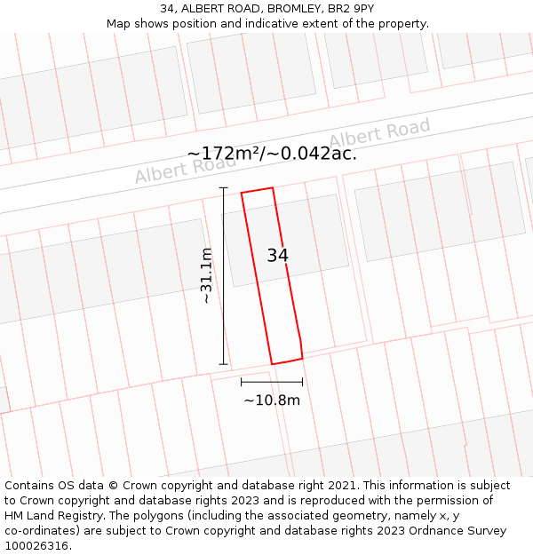 34, ALBERT ROAD, BROMLEY, BR2 9PY: Plot and title map