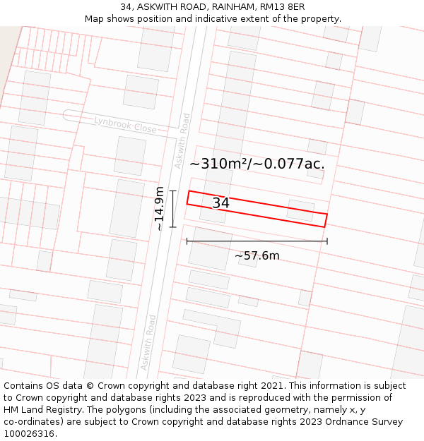 34, ASKWITH ROAD, RAINHAM, RM13 8ER: Plot and title map