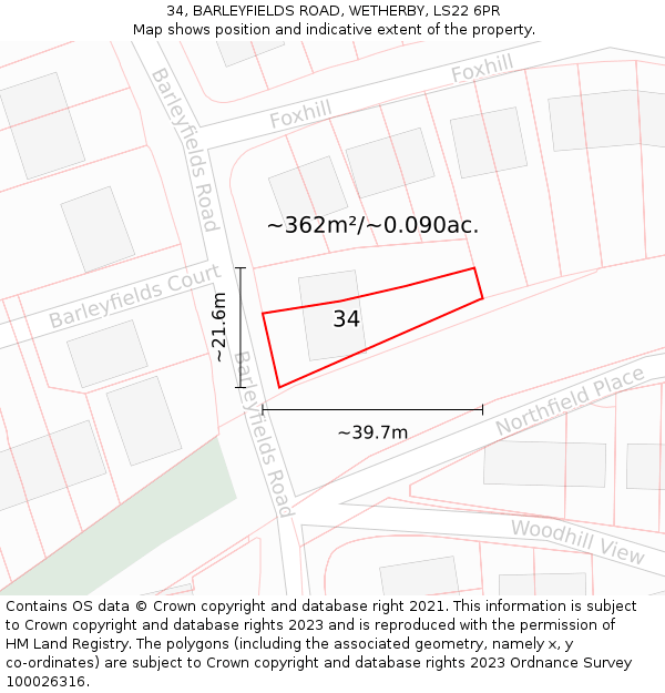 34, BARLEYFIELDS ROAD, WETHERBY, LS22 6PR: Plot and title map