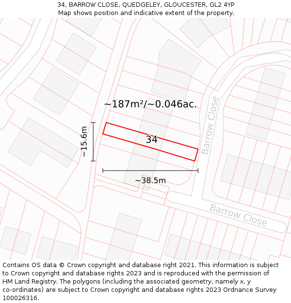 34, BARROW CLOSE, QUEDGELEY, GLOUCESTER, GL2 4YP: Plot and title map