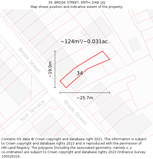 34, BROOK STREET, ERITH, DA8 1JQ: Plot and title map