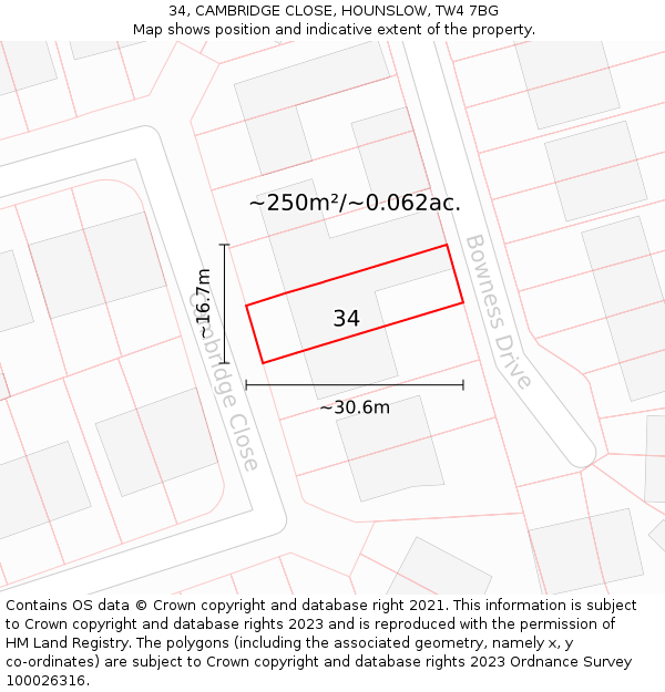 34, CAMBRIDGE CLOSE, HOUNSLOW, TW4 7BG: Plot and title map