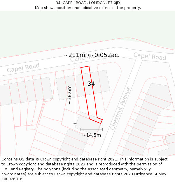 34, CAPEL ROAD, LONDON, E7 0JD: Plot and title map