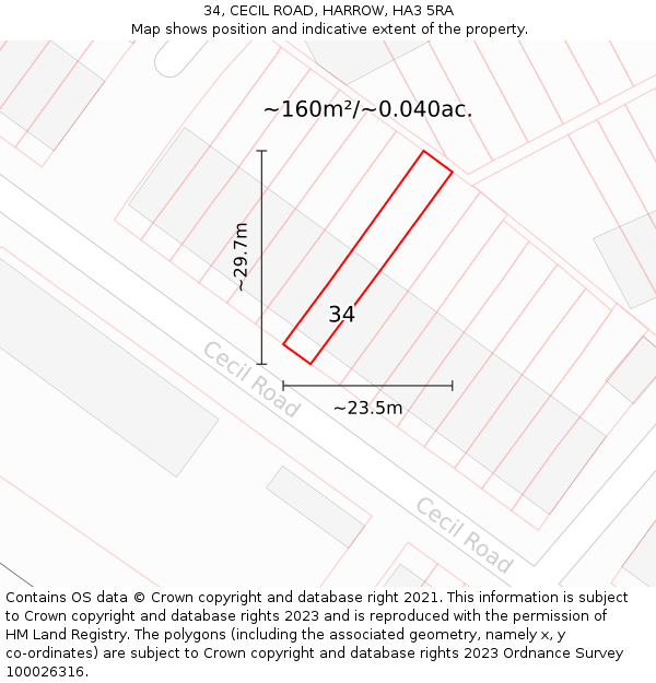 34, CECIL ROAD, HARROW, HA3 5RA: Plot and title map