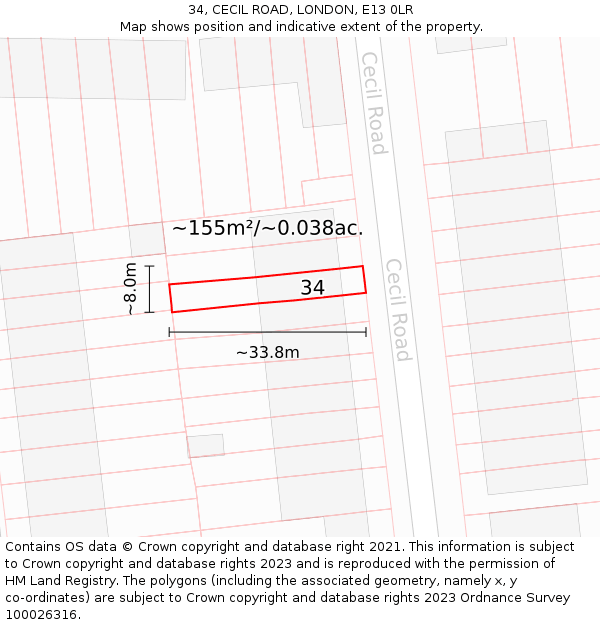 34, CECIL ROAD, LONDON, E13 0LR: Plot and title map