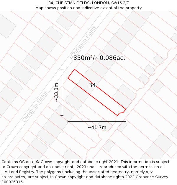 34, CHRISTIAN FIELDS, LONDON, SW16 3JZ: Plot and title map