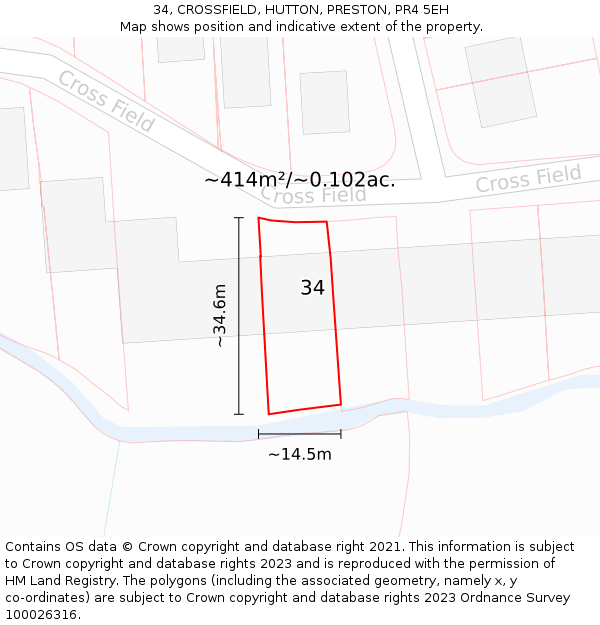 34, CROSSFIELD, HUTTON, PRESTON, PR4 5EH: Plot and title map