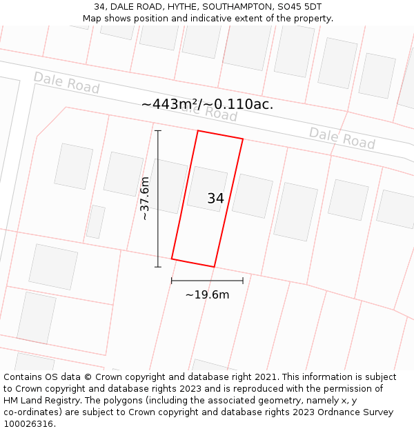 34, DALE ROAD, HYTHE, SOUTHAMPTON, SO45 5DT: Plot and title map