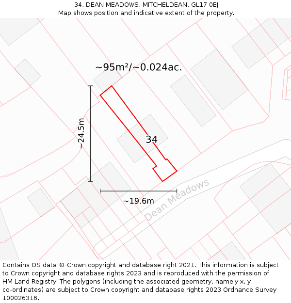 34, DEAN MEADOWS, MITCHELDEAN, GL17 0EJ: Plot and title map