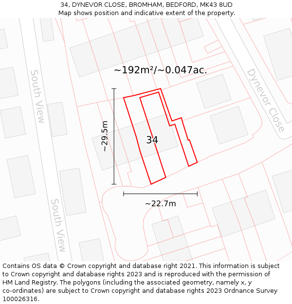 34, DYNEVOR CLOSE, BROMHAM, BEDFORD, MK43 8UD: Plot and title map