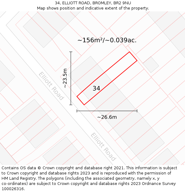 34, ELLIOTT ROAD, BROMLEY, BR2 9NU: Plot and title map