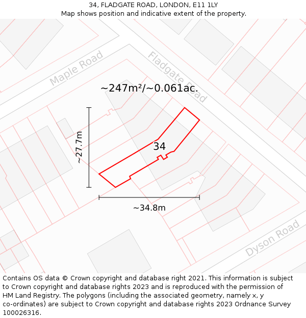 34, FLADGATE ROAD, LONDON, E11 1LY: Plot and title map