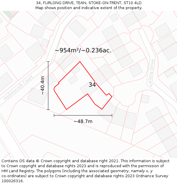 34, FURLONG DRIVE, TEAN, STOKE-ON-TRENT, ST10 4LD: Plot and title map