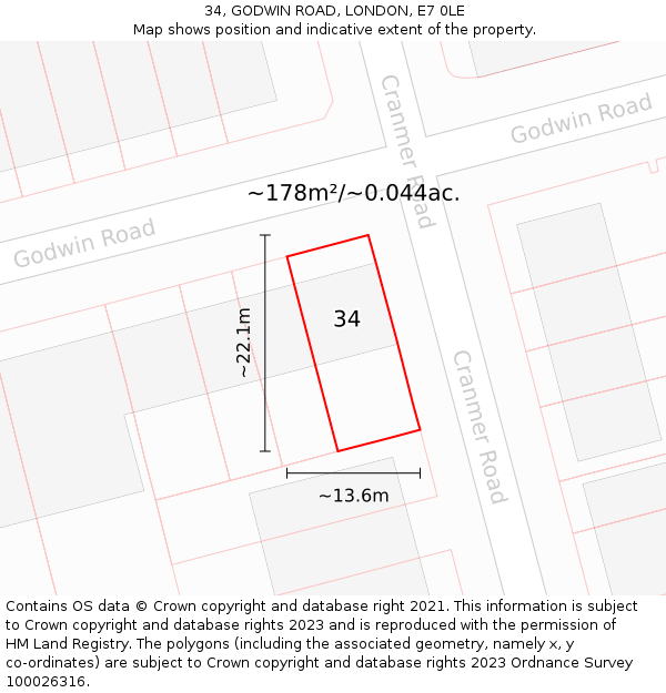 34, GODWIN ROAD, LONDON, E7 0LE: Plot and title map