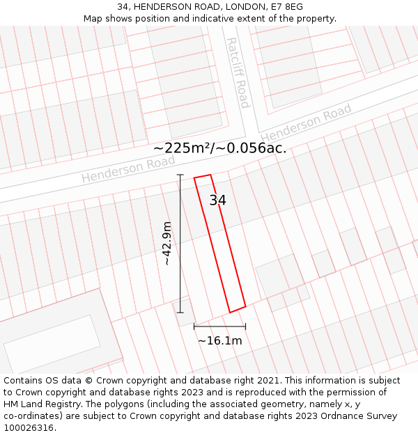 34, HENDERSON ROAD, LONDON, E7 8EG: Plot and title map
