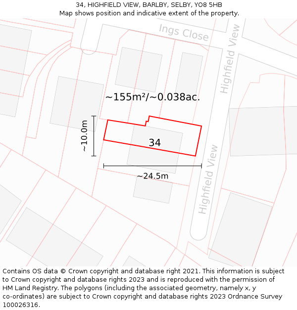 34, HIGHFIELD VIEW, BARLBY, SELBY, YO8 5HB: Plot and title map