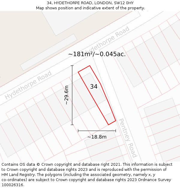 34, HYDETHORPE ROAD, LONDON, SW12 0HY: Plot and title map