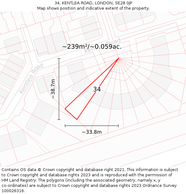 34, KENTLEA ROAD, LONDON, SE28 0JP: Plot and title map