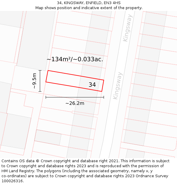 34, KINGSWAY, ENFIELD, EN3 4HS: Plot and title map