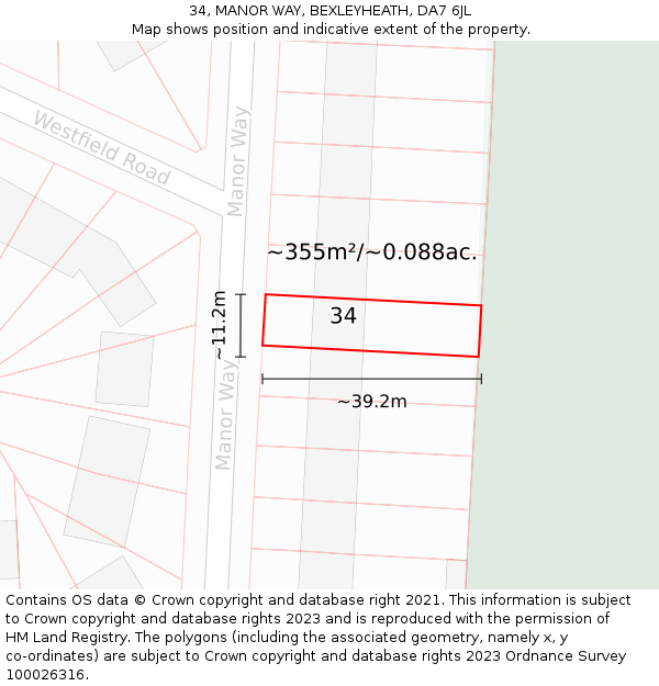 34, MANOR WAY, BEXLEYHEATH, DA7 6JL: Plot and title map