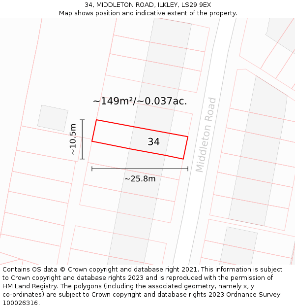 34, MIDDLETON ROAD, ILKLEY, LS29 9EX: Plot and title map