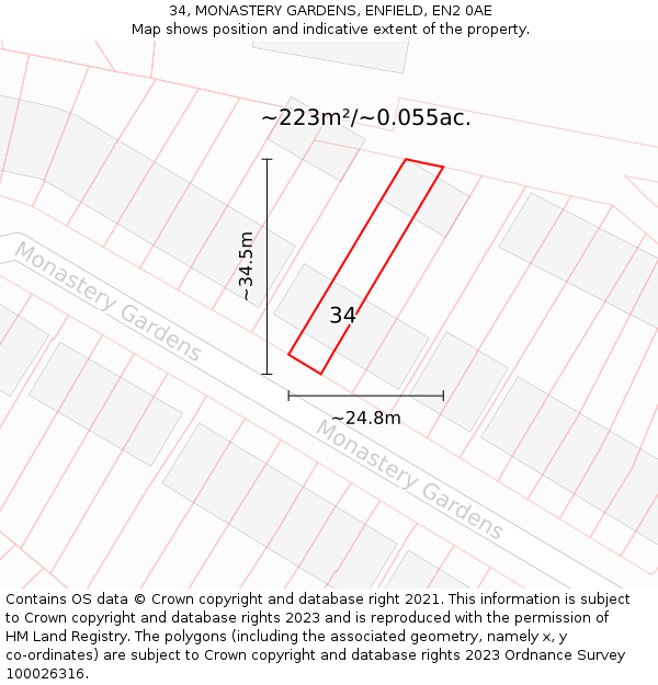 34, MONASTERY GARDENS, ENFIELD, EN2 0AE: Plot and title map