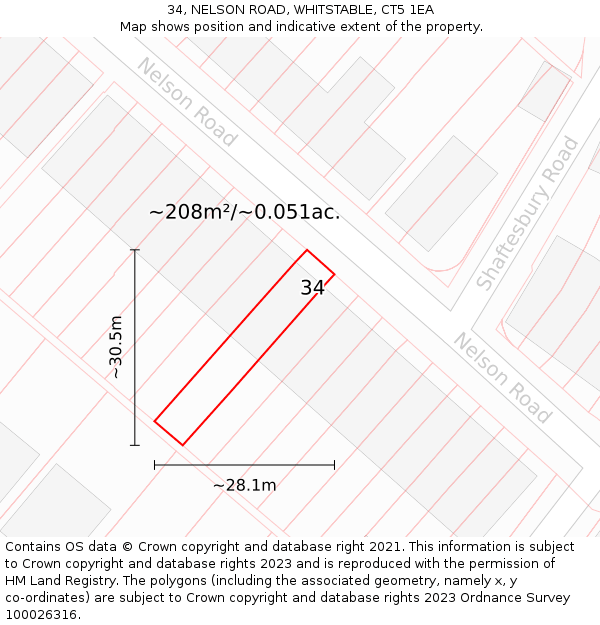 34, NELSON ROAD, WHITSTABLE, CT5 1EA: Plot and title map
