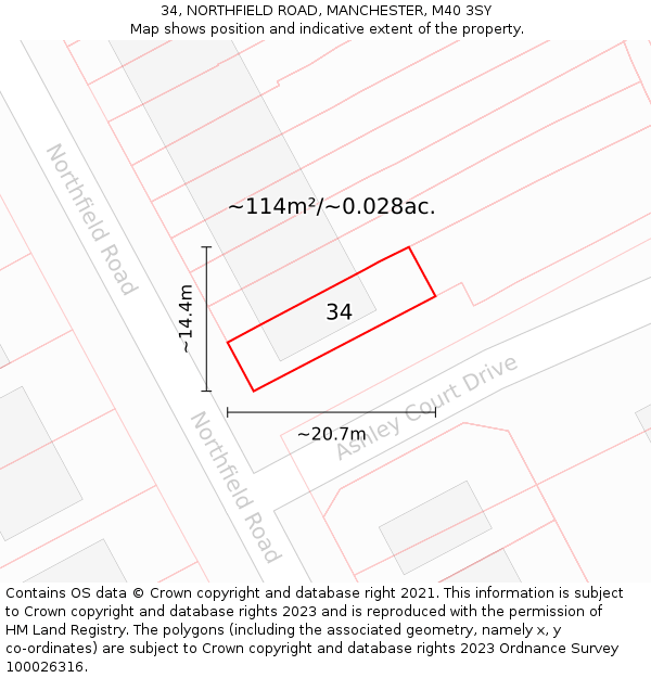 34, NORTHFIELD ROAD, MANCHESTER, M40 3SY: Plot and title map