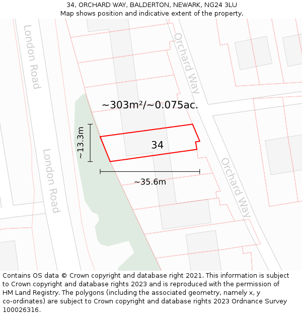 34, ORCHARD WAY, BALDERTON, NEWARK, NG24 3LU: Plot and title map