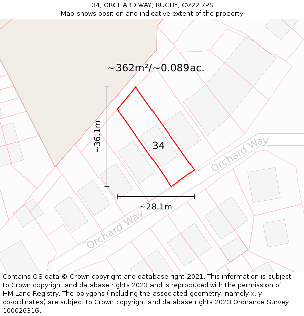 34, ORCHARD WAY, RUGBY, CV22 7PS: Plot and title map