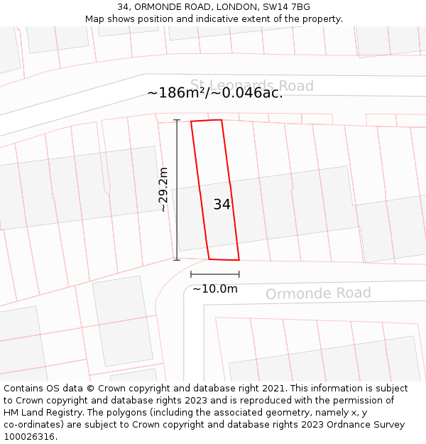 34, ORMONDE ROAD, LONDON, SW14 7BG: Plot and title map