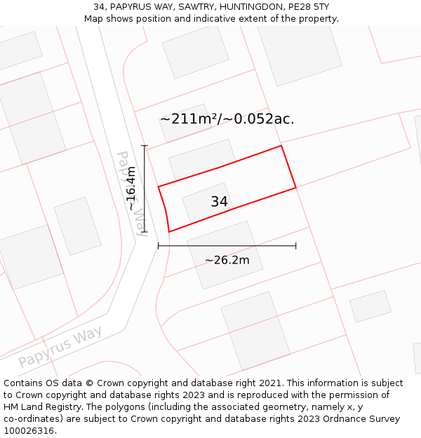 34, PAPYRUS WAY, SAWTRY, HUNTINGDON, PE28 5TY: Plot and title map