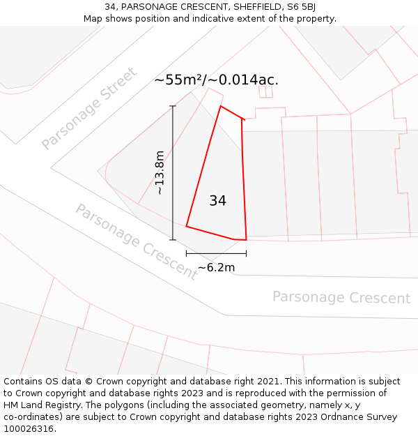 34, PARSONAGE CRESCENT, SHEFFIELD, S6 5BJ: Plot and title map