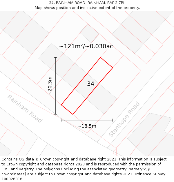 34, RAINHAM ROAD, RAINHAM, RM13 7RL: Plot and title map