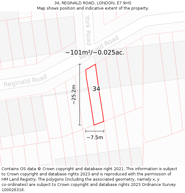 34, REGINALD ROAD, LONDON, E7 9HS: Plot and title map