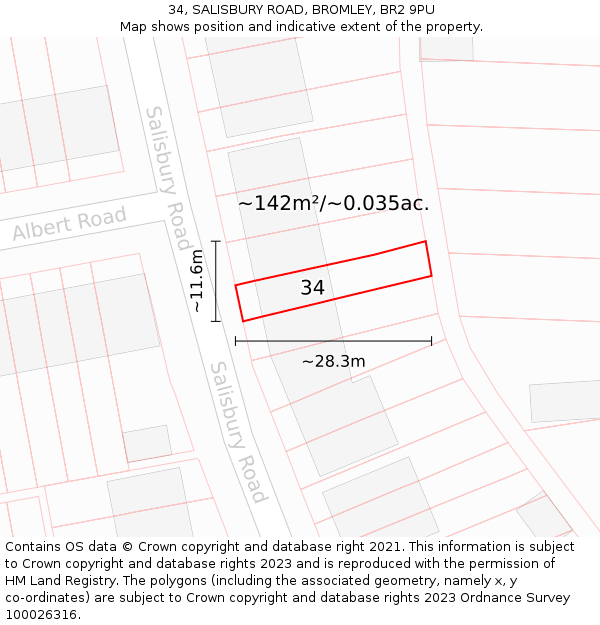 34, SALISBURY ROAD, BROMLEY, BR2 9PU: Plot and title map