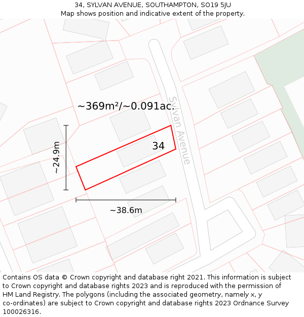 34, SYLVAN AVENUE, SOUTHAMPTON, SO19 5JU: Plot and title map