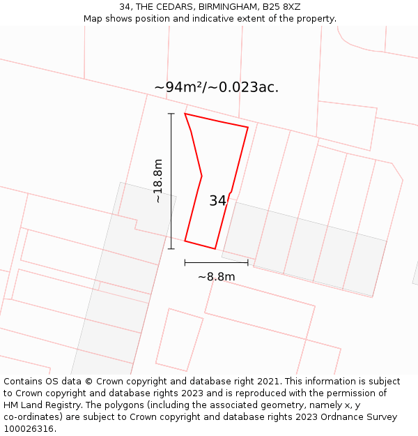 34, THE CEDARS, BIRMINGHAM, B25 8XZ: Plot and title map