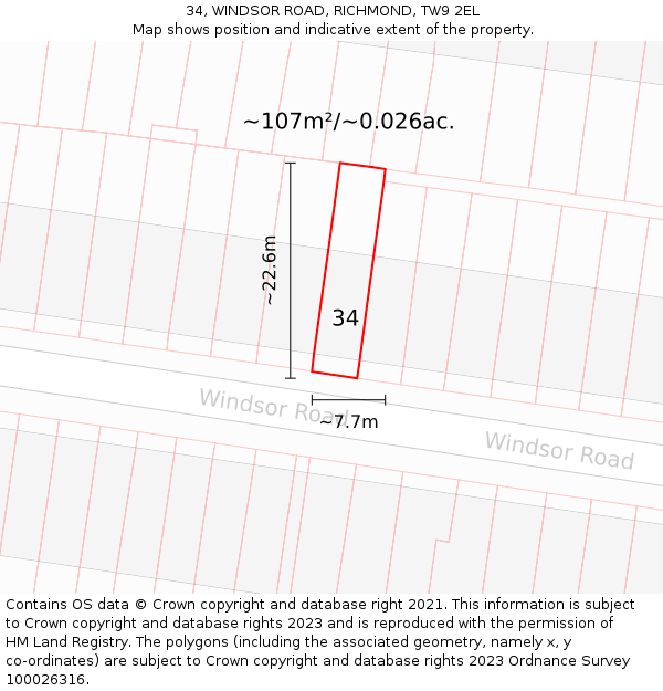 34, WINDSOR ROAD, RICHMOND, TW9 2EL: Plot and title map