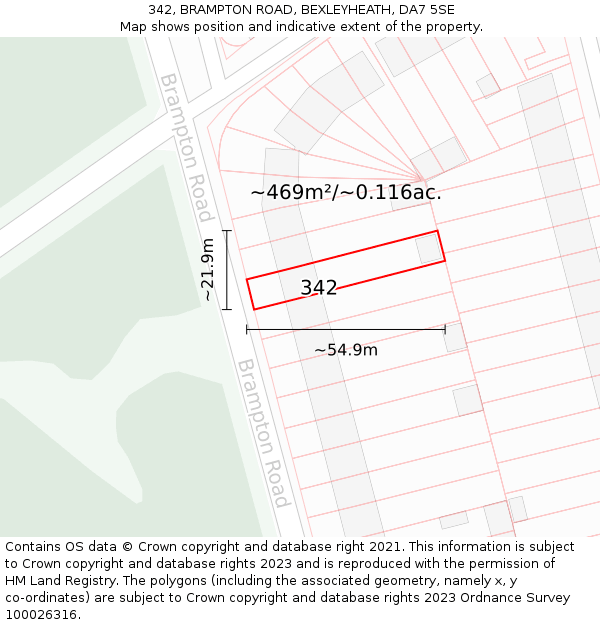 342, BRAMPTON ROAD, BEXLEYHEATH, DA7 5SE: Plot and title map