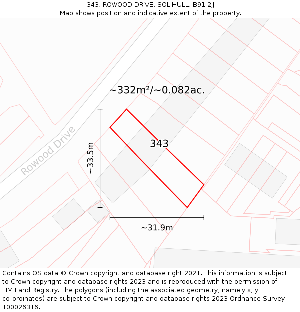 343, ROWOOD DRIVE, SOLIHULL, B91 2JJ: Plot and title map