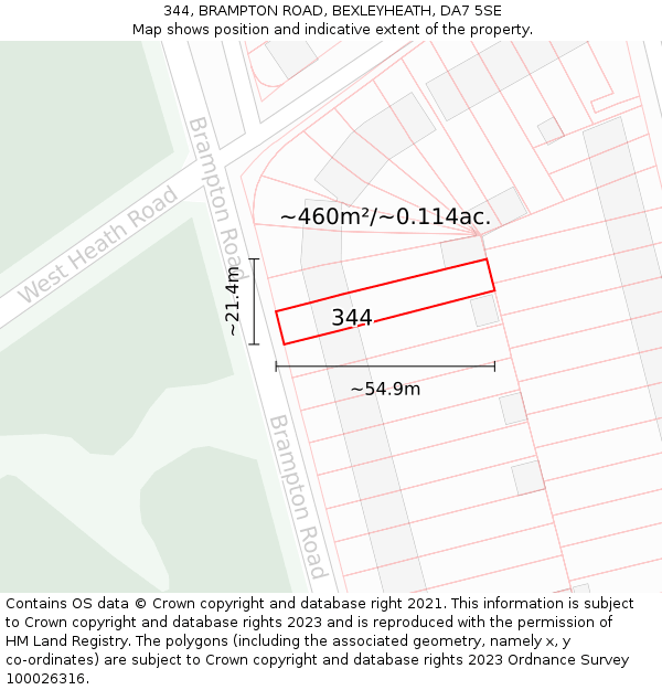 344, BRAMPTON ROAD, BEXLEYHEATH, DA7 5SE: Plot and title map