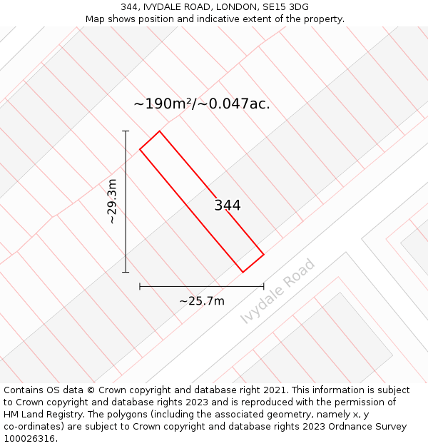 344, IVYDALE ROAD, LONDON, SE15 3DG: Plot and title map