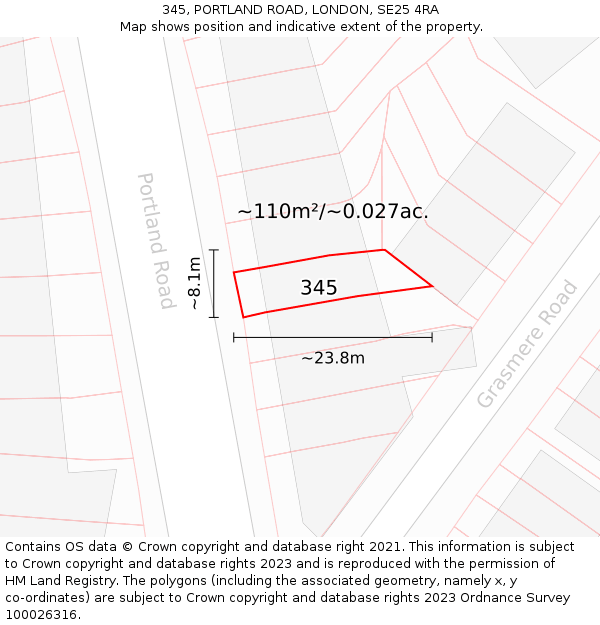 345, PORTLAND ROAD, LONDON, SE25 4RA: Plot and title map